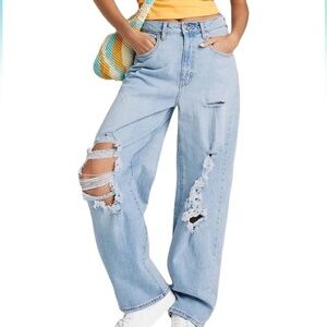 Wild Fable Women's Super-High Rise Distressed Baggy Wide Leg Jeans Size 6/28R